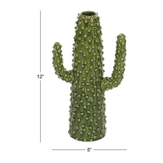 Green Ceramic Eclectic Vase, 12" x 5" x 6"